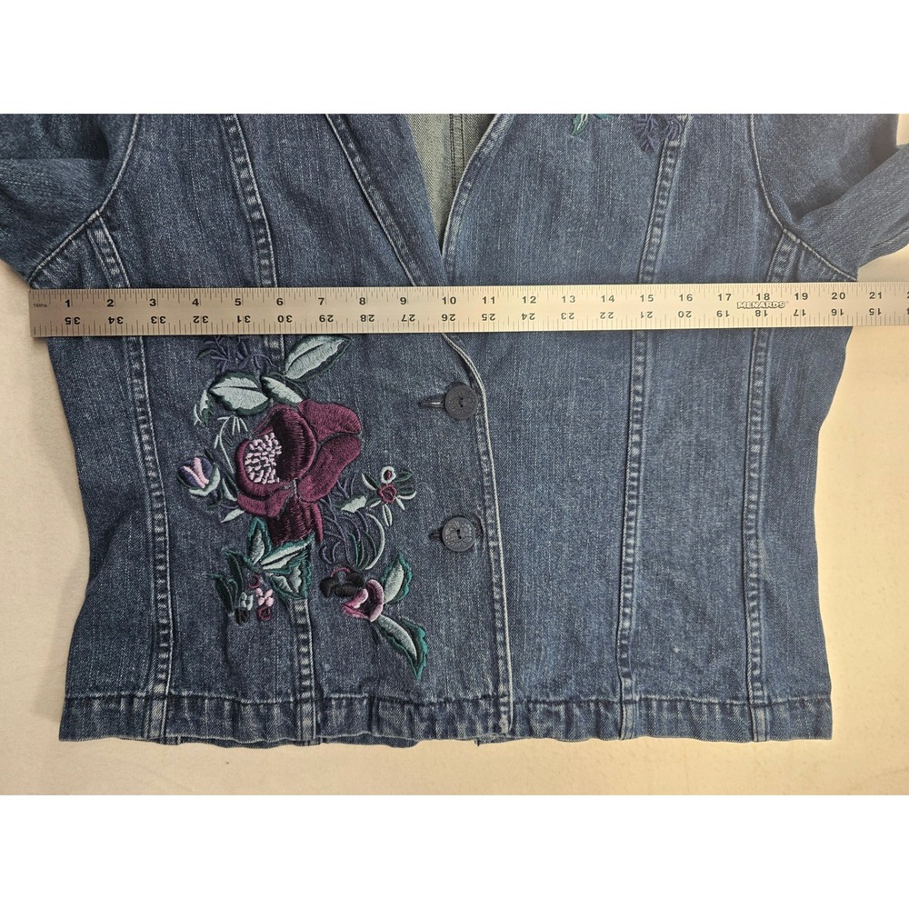 Christopher & Banks‎ Womens Denim Jacket Embroidered Flowers Blue Size L - Picture 9 of 9